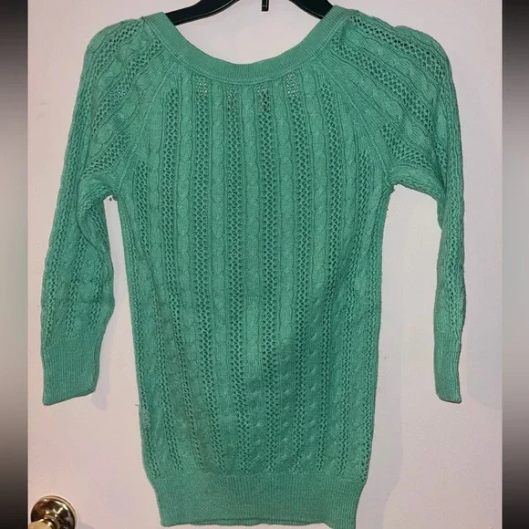 American Eagle Y2K Vintage Knit Sweater Size XS Crewneck 3/4 Sleeve Womens Green - Picture 4 of 4